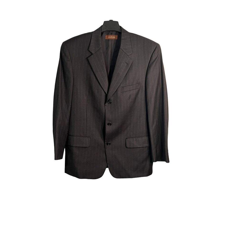 Vintage Tasso Elba Blazer Mens 41R 100% Wool Gray Pinstripe 3 Button Luxe 1990s